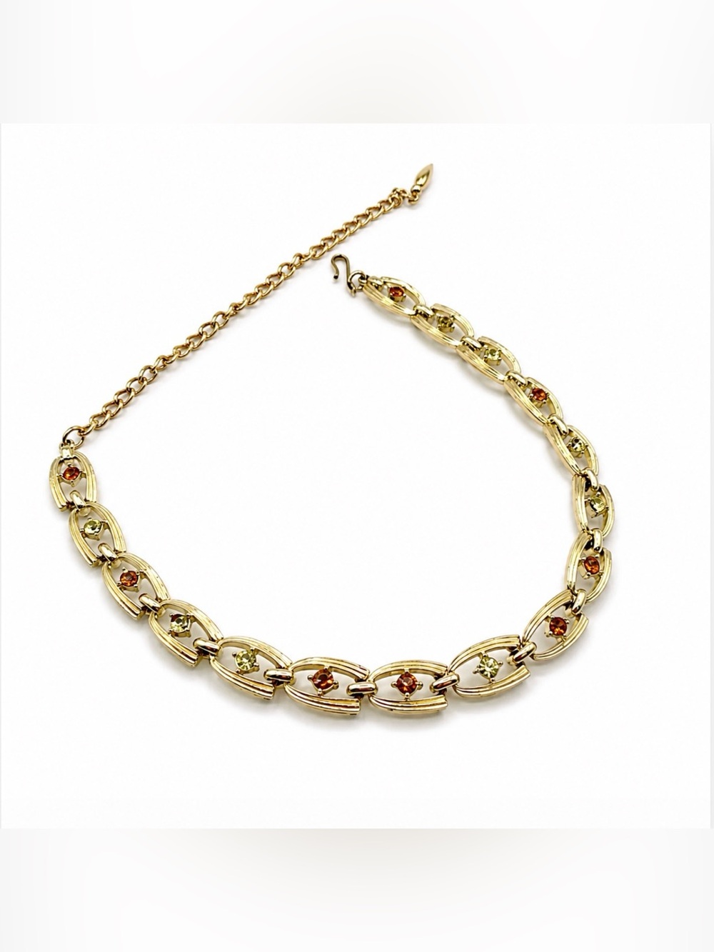 Coro Gold Tone Multi Colored Rhinestone Linked Necklace Vintage Beautiful *Read* - Picture 7 of 11
